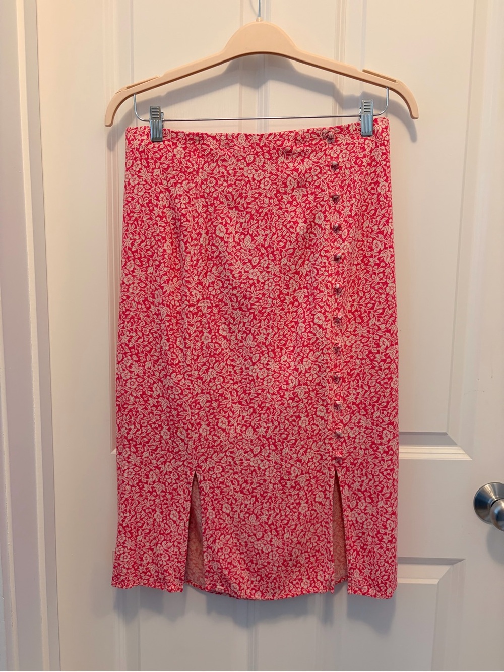 Anthropologie Pink Floral Midi Pencil Skirt - Size 8